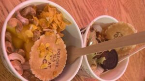 ヨーチーのフローズンヨーグルト。クッキーとオレオが乗ったカップ