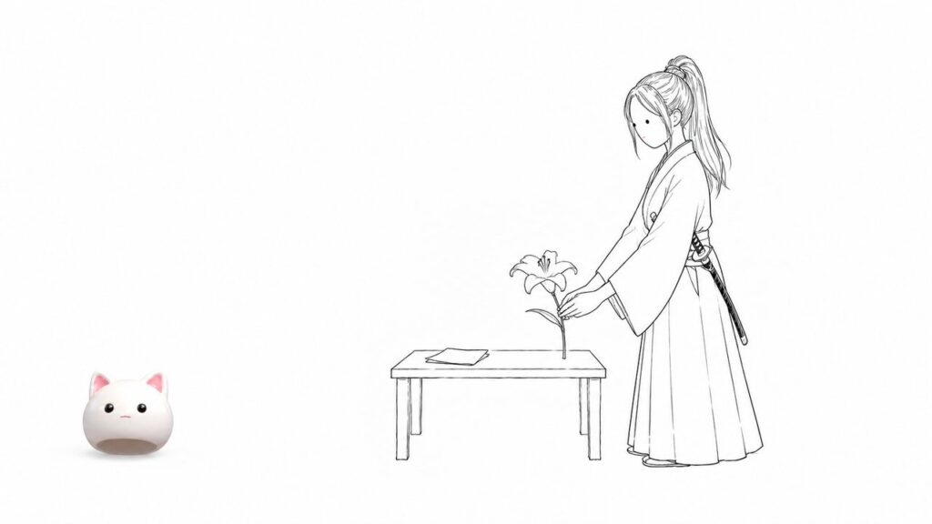 ゆりを置く女武士